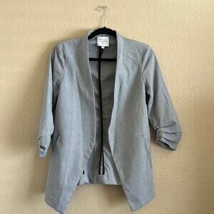 White Black Plaid Blazer XS Women’s Longline Open Front Career Jacket